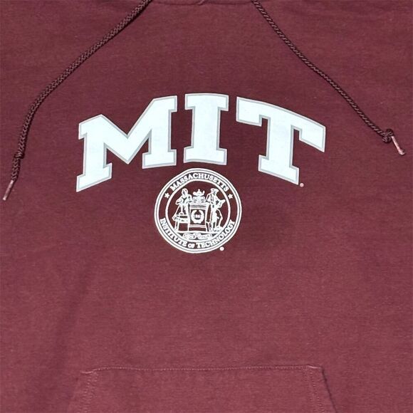 Champion MIT Hoodie Pullover Unisex Medium Maroon School Spirit - Picture 3 of 5